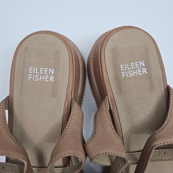 Eileen Fisher Airo Wedge Sandal Womens 9.5 Tan Leather Platform Ankle Strap NEW - Picture 8 of 14